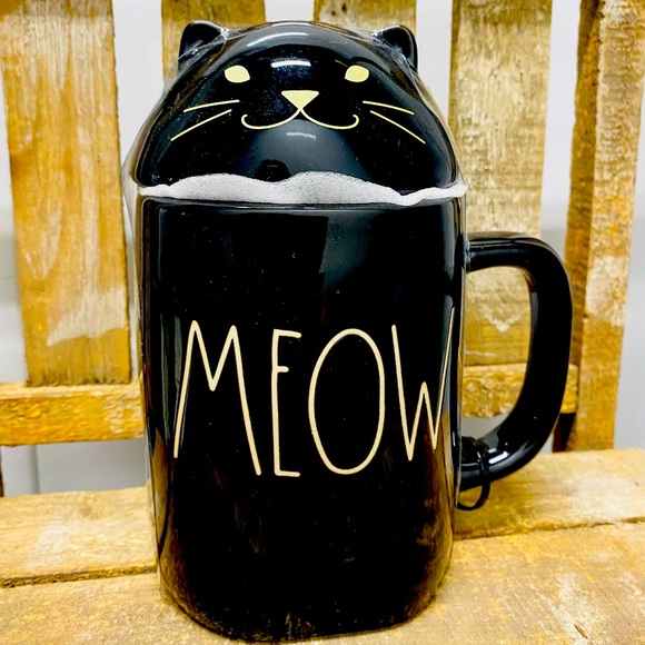 Rae Dunn MEOW cat mug with topper - Picture 2 of 5